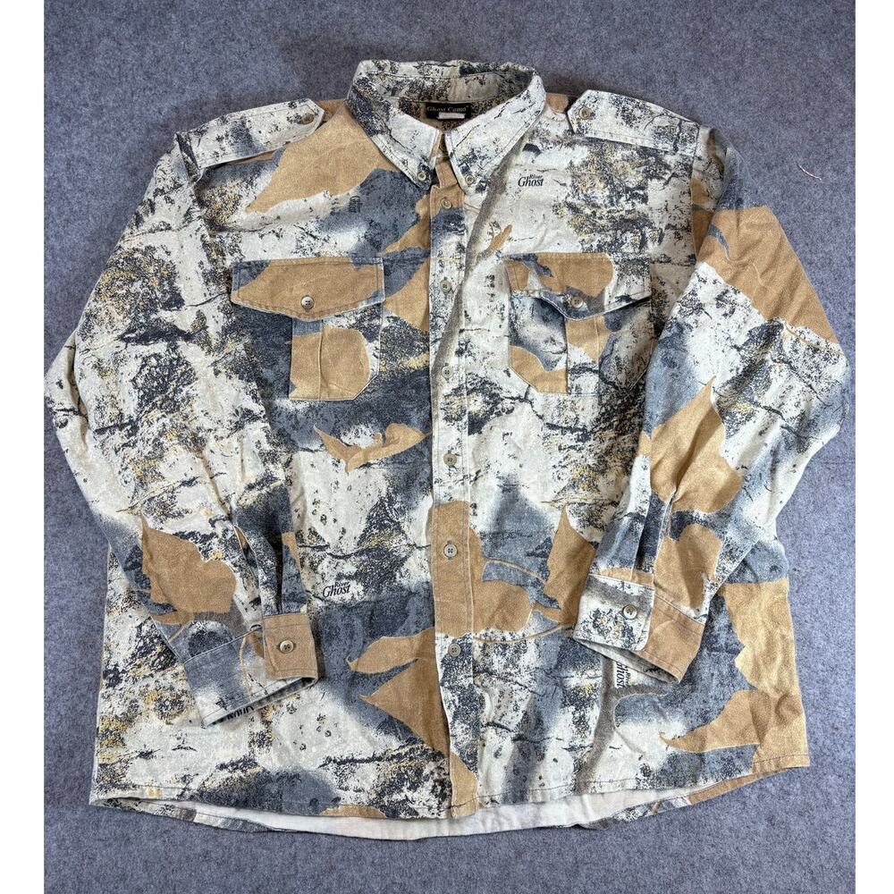 VINTAGE 90s Ghost Camo River Button Down Shirt Mens Hunting Field Camouflage XL
